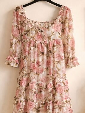 By The River Floral Maxi Dress Cottage Core  Prairie Tiered Boho Romantic  Small